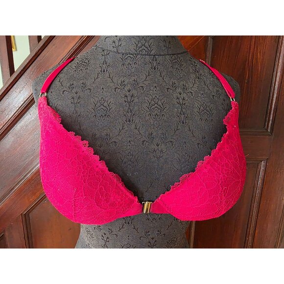 Victorias Secret 36D Sexy Uplift Plunge Bra Red Lace With Front Closure - Picture 1 of 6